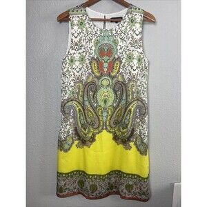 ANA ALCAZAR 100% Silk Sleeveless Sun Dress Yellow Floral Lined Sz EU40 S/M NWOT